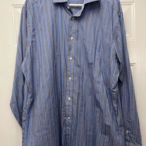 Jack Stone Thomas Dean Button Down Blue Striped Shirt Casual XL
